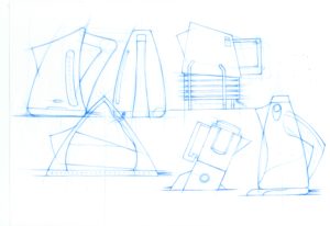 Blue pencil sketches of Kettle ideas